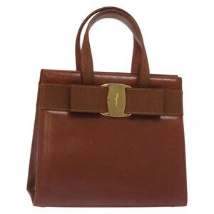 Salvatore Ferragamo Vala Hand Bag Leather Brown Gold Auth bs27353